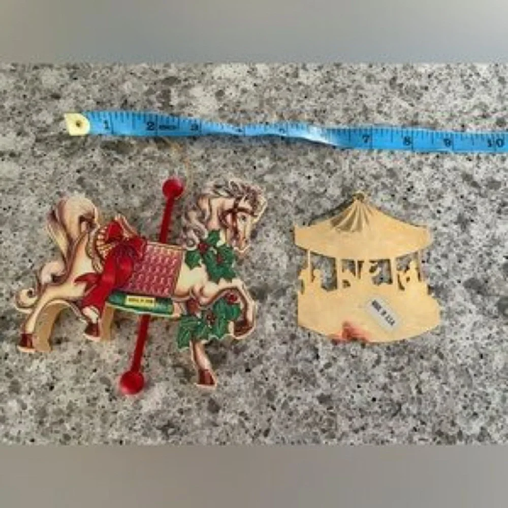 Holiday Carousel Horse and Merry-Go-Round Ornaments - Red, Green, Gold